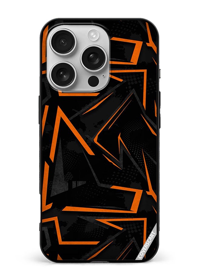 Protective Case Cover For Apple iPhone 16 Pro Max Black & Orrange Pattern Design Multicolour