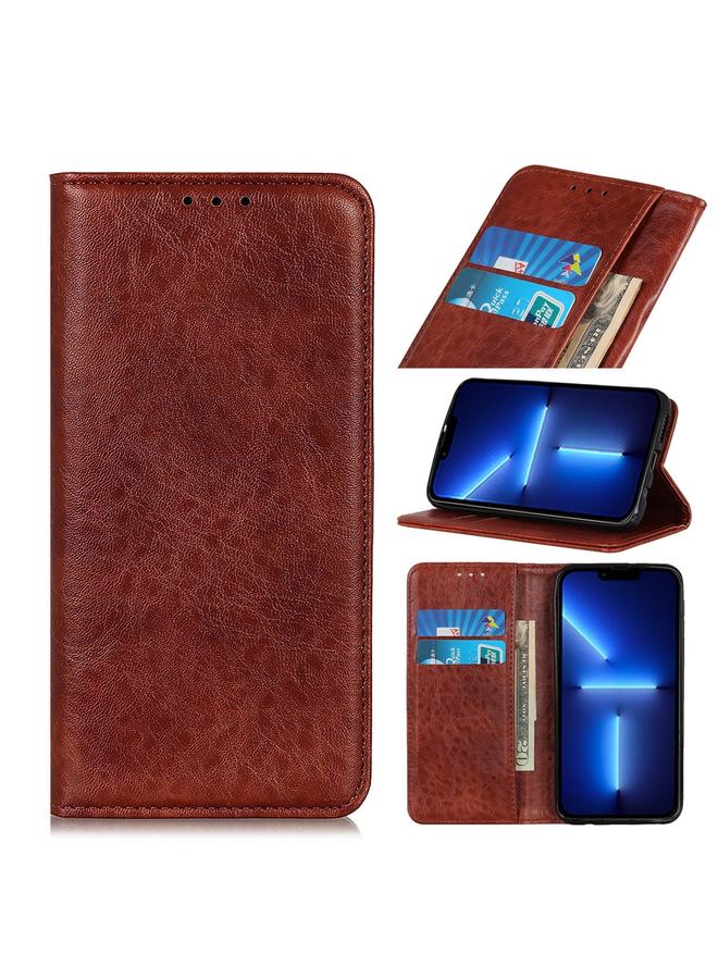 زبون جراب لهاتف iPhone 13 Pro مصنوع من الجلد المغناطيسي بتصميم حصان مجنون أفقي مع حامل وفتحات للبطاقات ومحفظة - Image 1