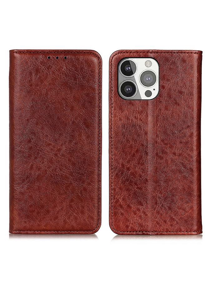 زبون جراب لهاتف iPhone 13 Pro مصنوع من الجلد المغناطيسي بتصميم حصان مجنون أفقي مع حامل وفتحات للبطاقات ومحفظة - Image 2