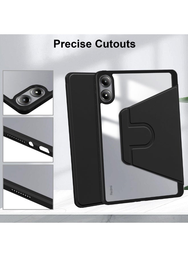 for Redmi Pad Pro 12.1-Inch / Xiaomi POCO Pad 12.1-Inch Case Cover, Tablet Protective Case With Pen Slot, Acrylic 360 ° Rotating Design, Automatic Wake-up/sleep, Soft Leather, Black - Image 4