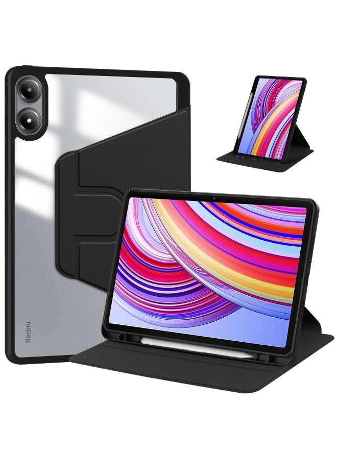 for Redmi Pad Pro 12.1-Inch / Xiaomi POCO Pad 12.1-Inch Case Cover, Tablet Protective Case With Pen Slot, Acrylic 360 ° Rotating Design, Automatic Wake-up/sleep, Soft Leather, Black - Image 1