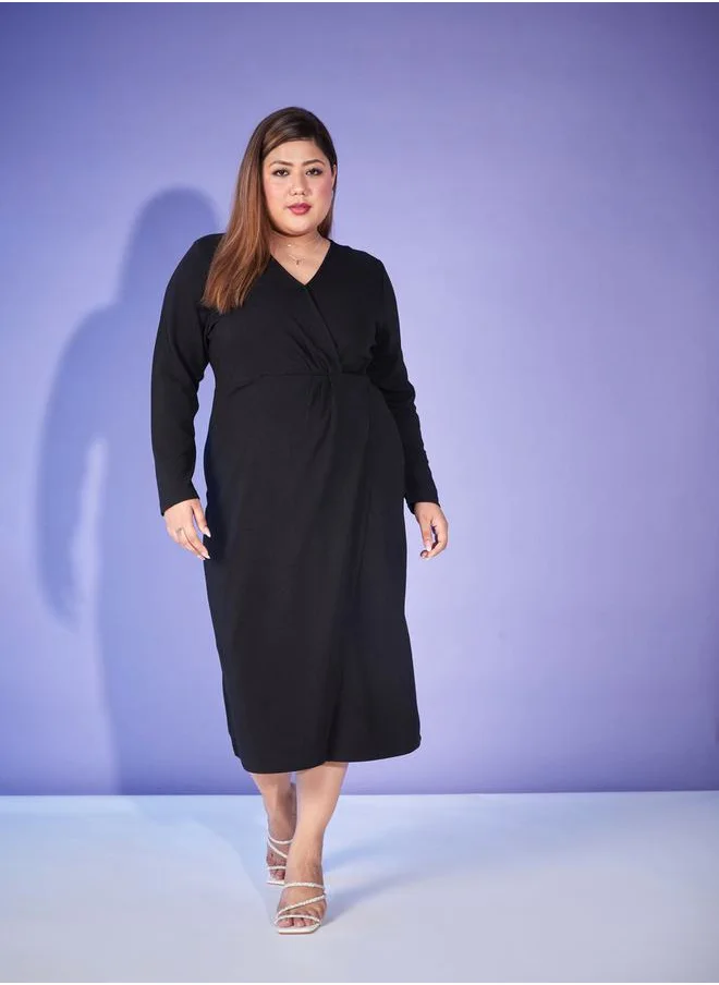 SASSAFRAS Wrap Midi Dress with Long Sleeve by Styli