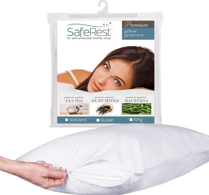 PILLOW PROTECTOR PACK OF 1 STANDARD SIZE WATERPROOF PILLOW COVER ZIPPERED PILLOW ENCASEMENT FOR COLLEGE DORM ROOM NEW HOME FIRST APARTMENT COTTON TERRY WATERPROOF BREATHABLE