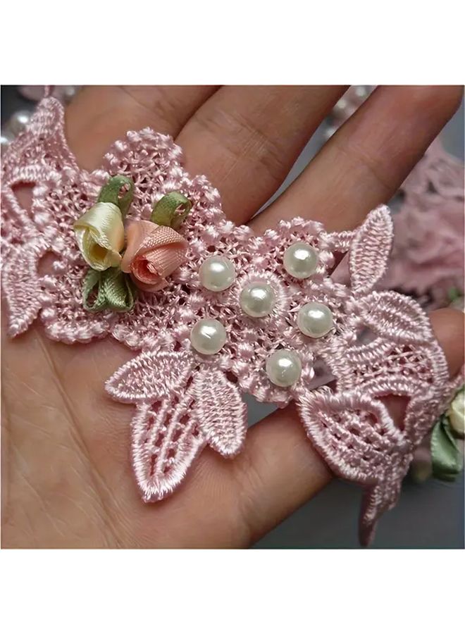 Vintage Pink Pearl Flower Lace Trim Ribbon Embroidered Applique Patches for Sewing Crafts - Image 4