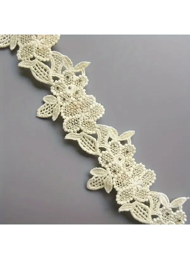 Vintage Pink Pearl Flower Lace Trim Ribbon Embroidered Applique Patches for Sewing Crafts - Image 5