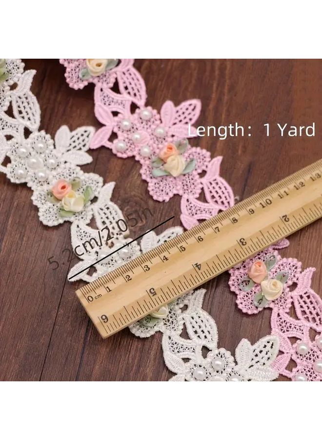 Vintage Pink Pearl Flower Lace Trim Ribbon Embroidered Applique Patches for Sewing Crafts - Image 3