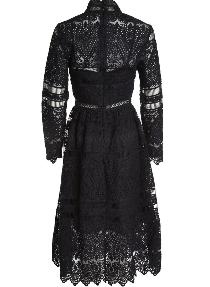 True Decadence Carter Black High-Neck Lace Midi Dress