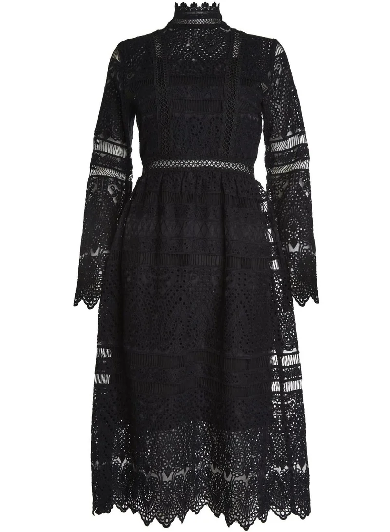 True Decadence Carter Black High-Neck Lace Midi Dress