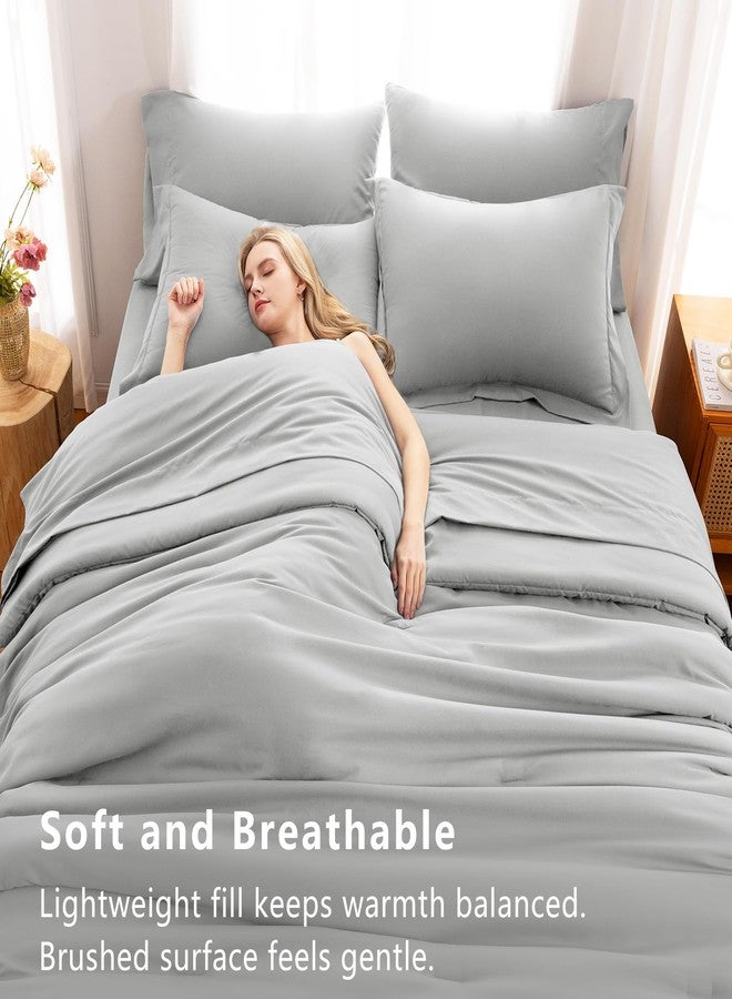 CozyLux King Size Comforter Set Light Grey, 7 Pieces Bed in a Bag King Comforter Set with Sheets, Bedding Set with Down Alternative Comforter, Fitted Sheet, Flat Sheet, Pillow Shams and Pillowcases - Image 5