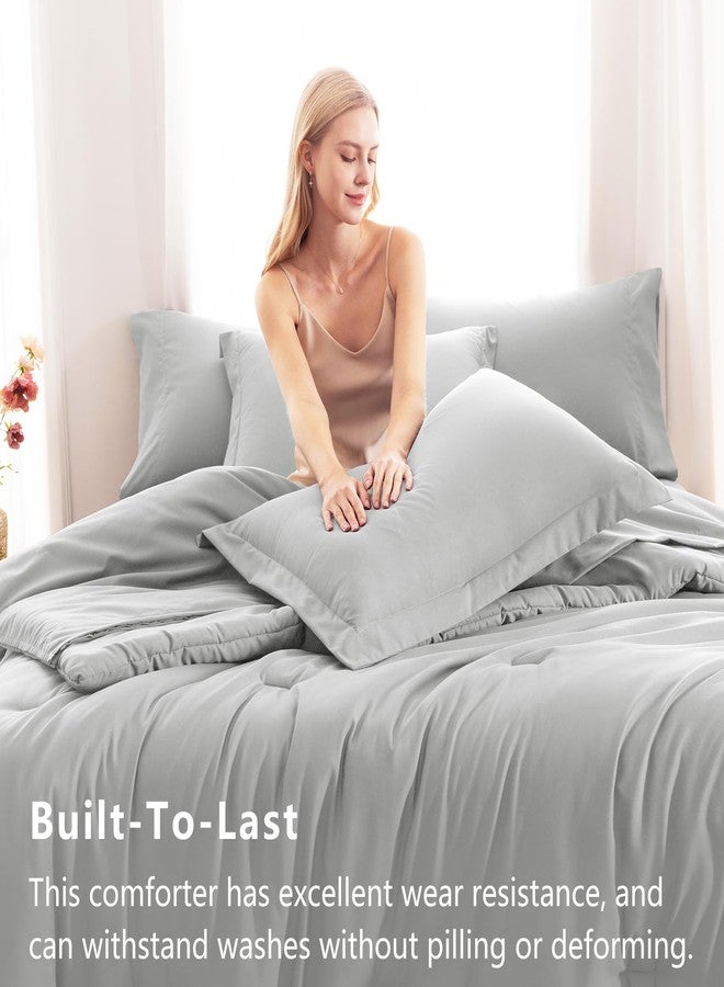 CozyLux King Size Comforter Set Light Grey, 7 Pieces Bed in a Bag King Comforter Set with Sheets, Bedding Set with Down Alternative Comforter, Fitted Sheet, Flat Sheet, Pillow Shams and Pillowcases - Image 3