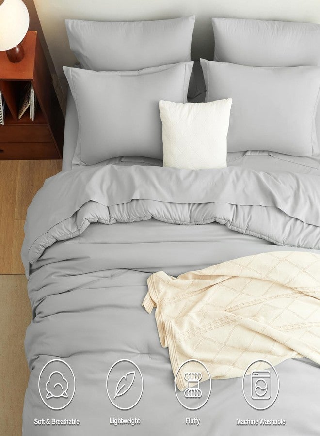 CozyLux King Size Comforter Set Light Grey, 7 Pieces Bed in a Bag King Comforter Set with Sheets, Bedding Set with Down Alternative Comforter, Fitted Sheet, Flat Sheet, Pillow Shams and Pillowcases - Image 2