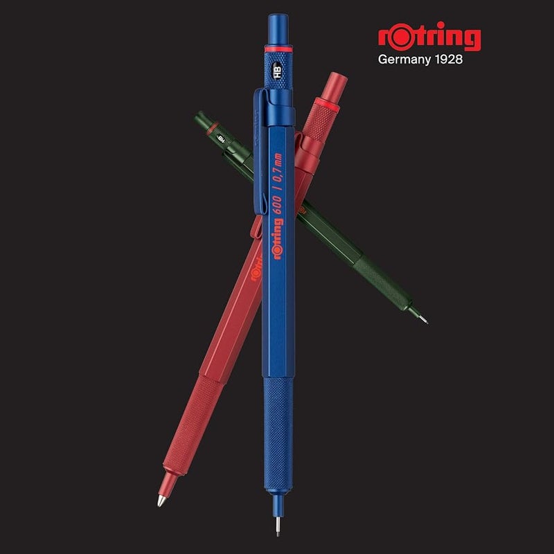 Rotring 600 Ballpoint Pen, Medium Point, Black Ink, Blue Barrel, Refillable - Image 2