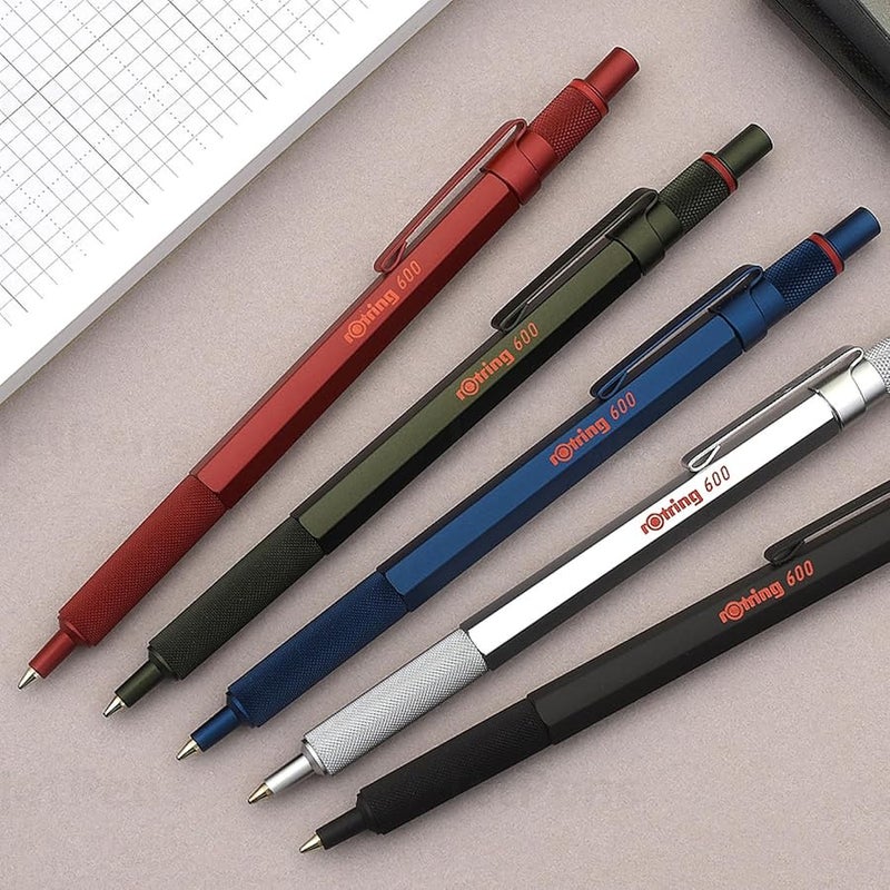 Rotring 600 Ballpoint Pen, Medium Point, Black Ink, Blue Barrel, Refillable - Image 4