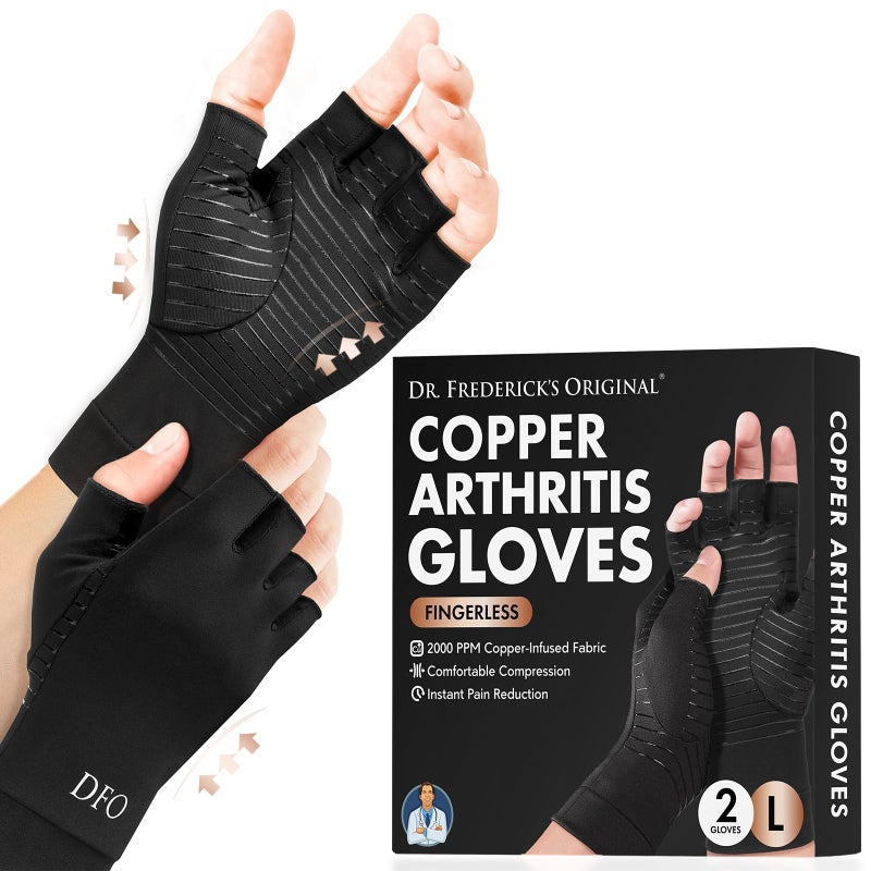 Dr. Frederick's Original Copper Compression Arthritis Gloves - Doctor-Developed Hand Pain Relief for Arthritis, Carpal Tunnel & Tendonitis - All-Day Comfort, Typing & Daily Use - Fingerless, Large - Image 1