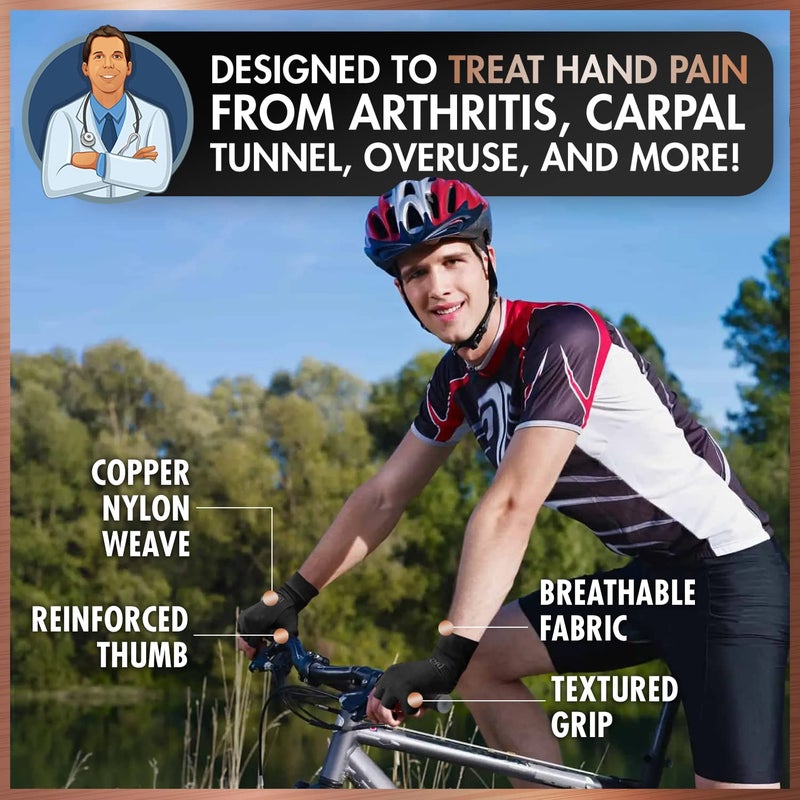 Dr. Frederick's Original Copper Compression Arthritis Gloves - Doctor-Developed Hand Pain Relief for Arthritis, Carpal Tunnel & Tendonitis - All-Day Comfort, Typing & Daily Use - Fingerless, Large - Image 2