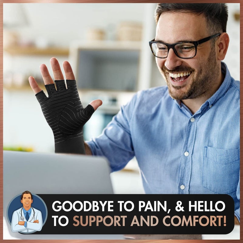 Dr. Frederick's Original Copper Compression Arthritis Gloves - Doctor-Developed Hand Pain Relief for Arthritis, Carpal Tunnel & Tendonitis - All-Day Comfort, Typing & Daily Use - Fingerless, Large - Image 3