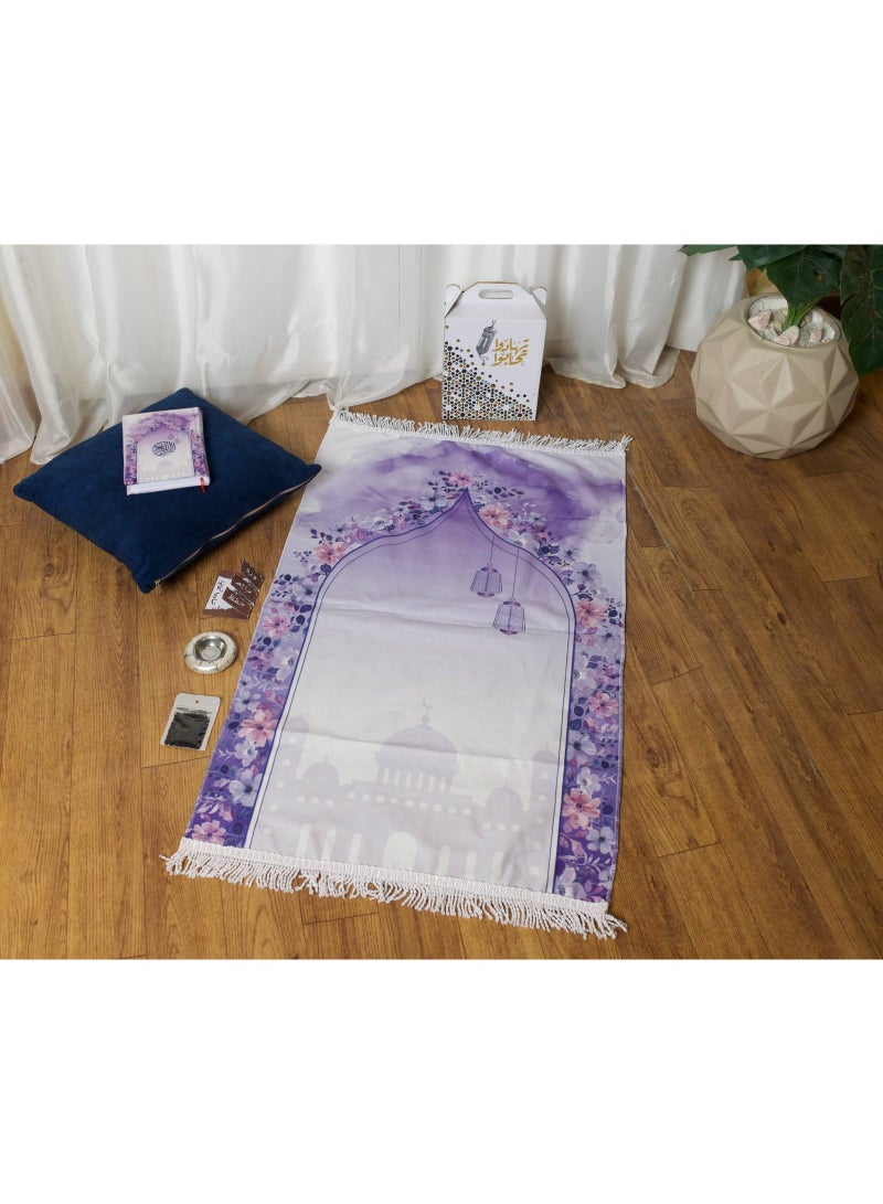 The "Give Gifts and Love" gift box contains (a good quality prayer rug, a white paper Quran, supplications, an incense burner, and incense). These high-quality, beautiful gifts are available in various shapes and colors - Image 1