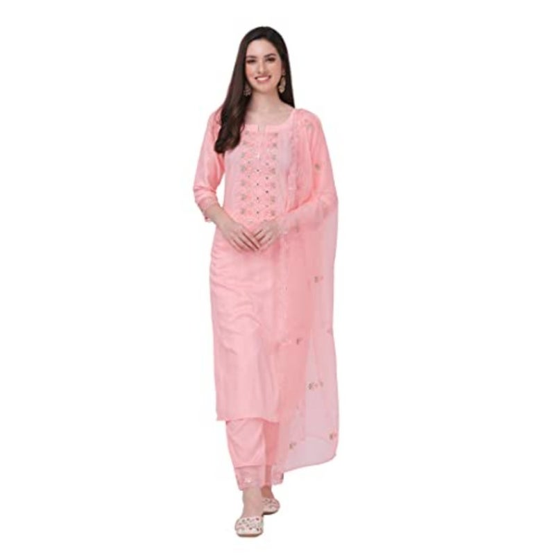 Trendmalls Women's Cotton Embroidery Salwar Suit Set Kurta Pant with Dupatta - Image 1