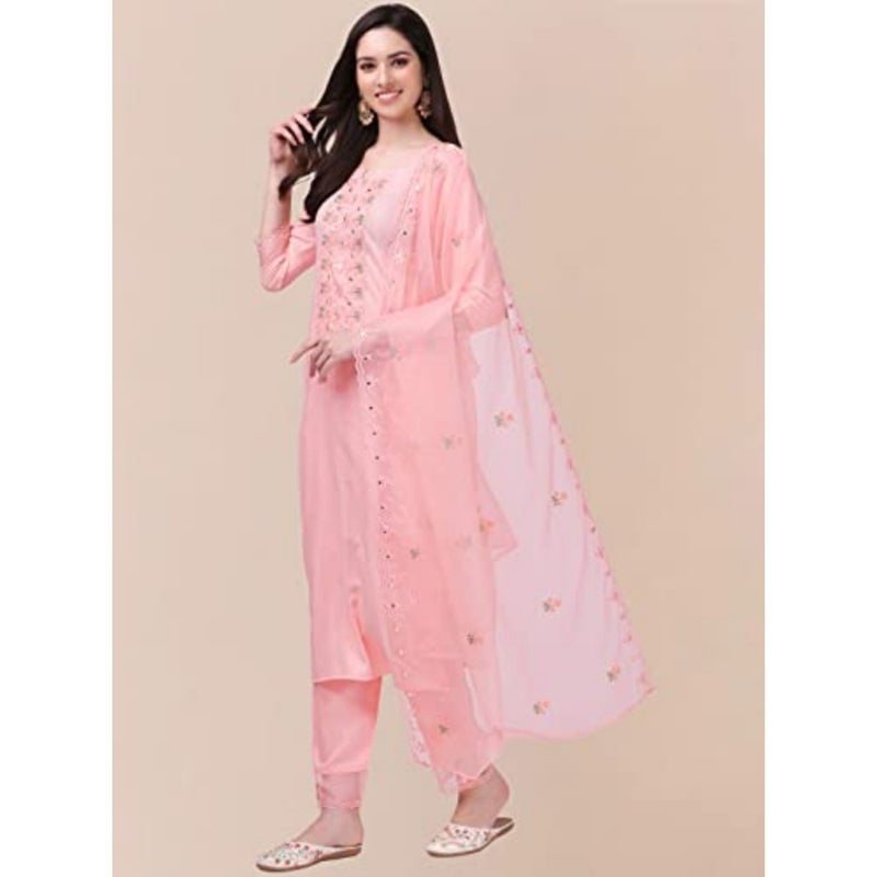 Trendmalls Women's Cotton Embroidery Salwar Suit Set Kurta Pant with Dupatta - Image 3