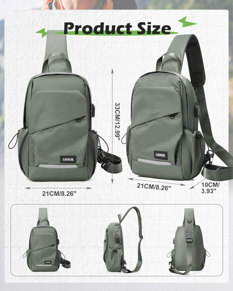 SEAFEW Small Green Sling Bag for Men Women, Mini Anti Theft One Strap Motorcycle Backpack, Sling Chest Bag Fanny Back Pack for Casual Travel Hiking Sport Gym - Image 3