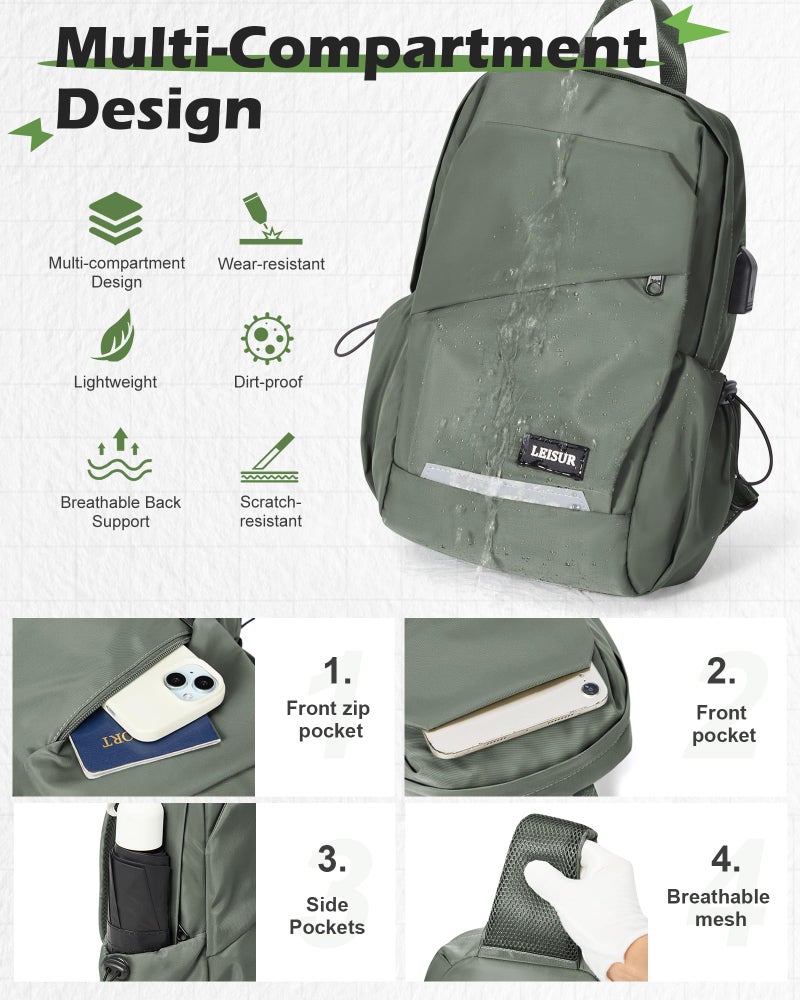 SEAFEW Small Green Sling Bag for Men Women, Mini Anti Theft One Strap Motorcycle Backpack, Sling Chest Bag Fanny Back Pack for Casual Travel Hiking Sport Gym - Image 5