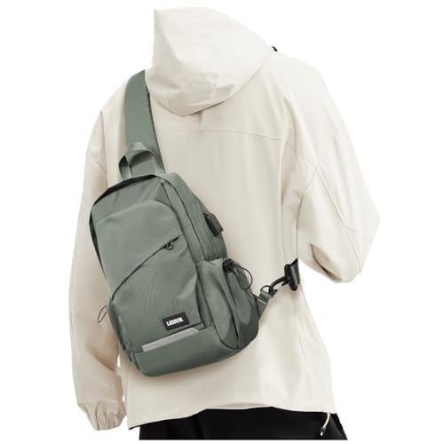 SEAFEW Small Green Sling Bag for Men Women, Mini Anti Theft One Strap Motorcycle Backpack, Sling Chest Bag Fanny Back Pack for Casual Travel Hiking Sport Gym - Image 1