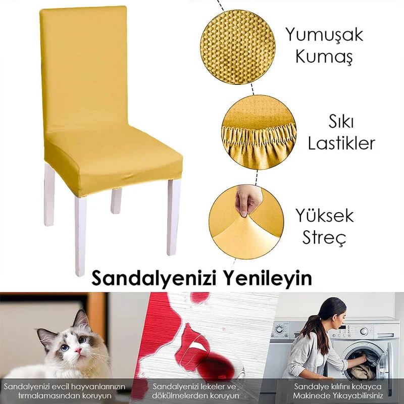 فايند Lycra Chair Cover Flexible Stretch Elastic Chair Cover Balpetek Chair Protector (1 piece) mustard