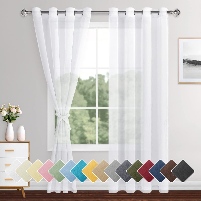 XWZO XWZO White Sheer Curtains 84 Inches Long for Bedroom Light Filtering Airy  Breathable Voile Drapes Grommet Tieback Window Curtains for Living Room Kids Room Set of 2 Panels W52 x L84