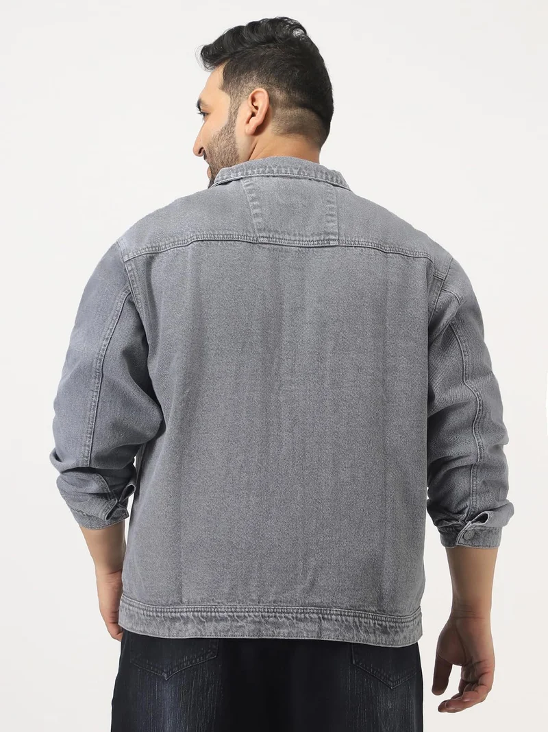 Urbano Fashion  Urbano Plus Men's Grey Relaxed Fit Full Sleeve Utility Denim Jacket  | Best Price UAE