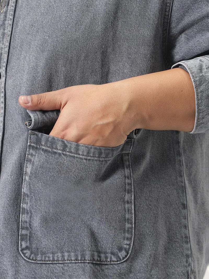 Urbano Fashion  Urbano Plus Men's Grey Relaxed Fit Full Sleeve Utility Denim Jacket  | Best Price UAE