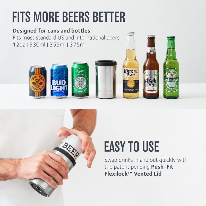 Huski Beer Cooler 2.0 | New | Premium Can and Bottle Holder | Triple Insulated Marine Grade Stainless Steel | Detachable 3-in-1 Opener | Works as a Tumbler | Best Gifts for Beer Lovers (Black) - Image 3