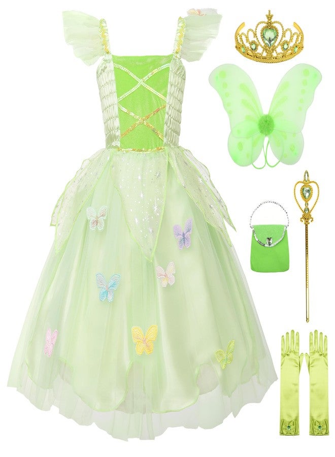 JerrisApparel Girls Fairy Costume Dress Butterfly Tulle Skirt Birthday Party Outfit (7-8 Years, Light Green Witrh Accessories) - Image 1