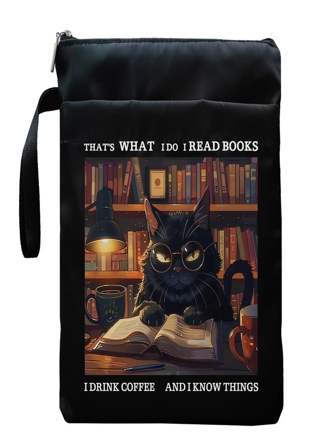 Maydvdv Inspirational Quotes Book Sleeve, Book Covers with Zipper, Book Sleeves for Book Lovers, Cat Book Pouch Protector, That's What I Do I Read Books I Drink Coffee and I Know Things - Image 1