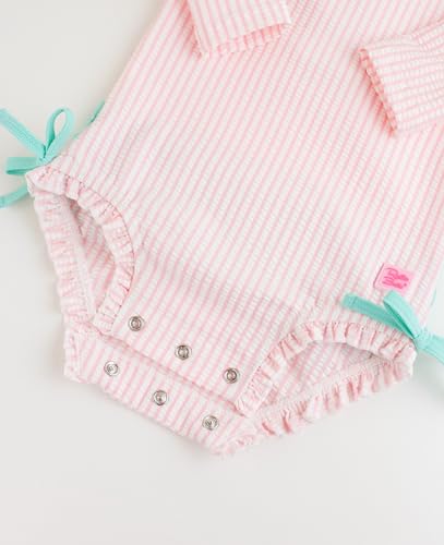 RuffleButts Baby-Girls Seersucker Long Sleeve Rash Guard - One Piece Swimsuit UPF 50+ Toddler - Image 5