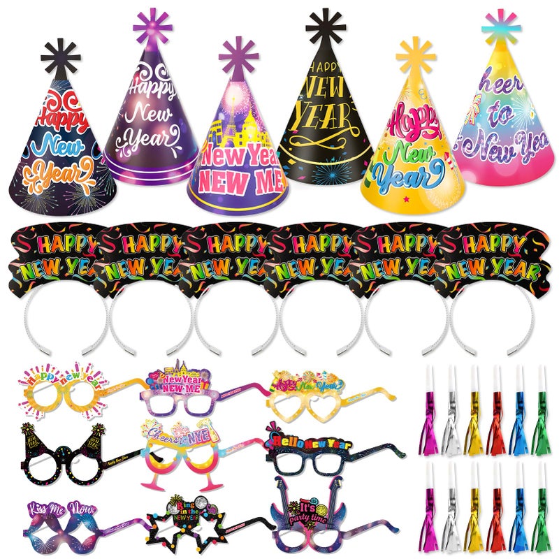 HOWAF New Years Eve Party Supplies 42pcs Happy New Year Cone Hats Fringed Noisemaker Headpieces Paper Eyeglasses for 2026 New Year Eve Party Decoration Favors 2026 Decorations Kit for Adults - Image 2