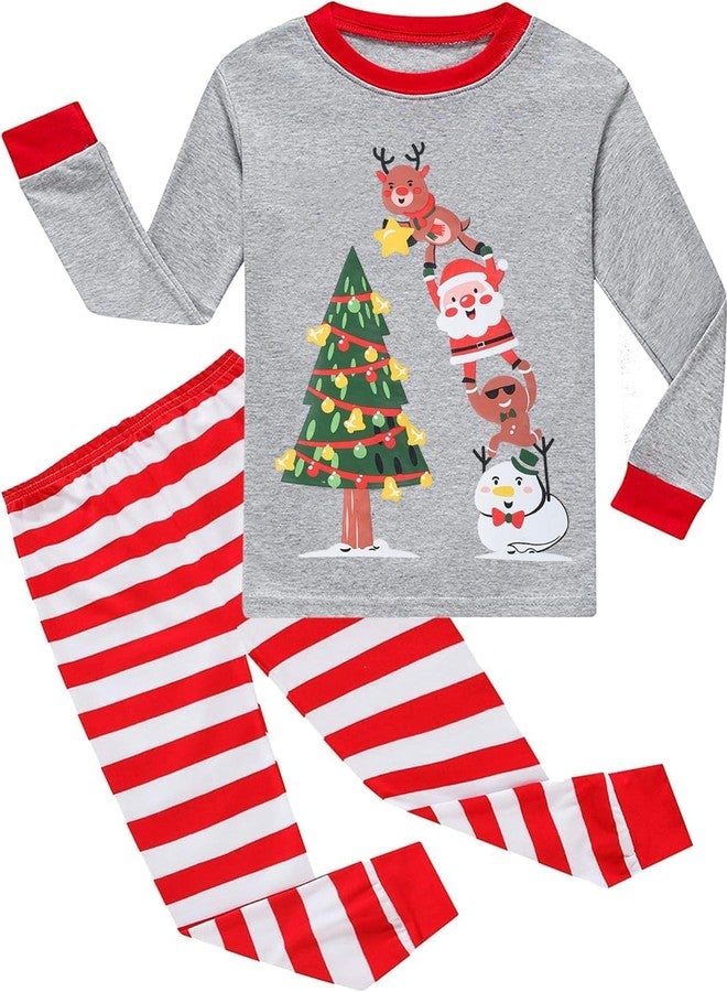 Tkria Christmas Pajamas for Kids Toddler Boys Sleepwear Set Xmas Little Girls Clothes Santa Claus Jammies 4T - Image 1