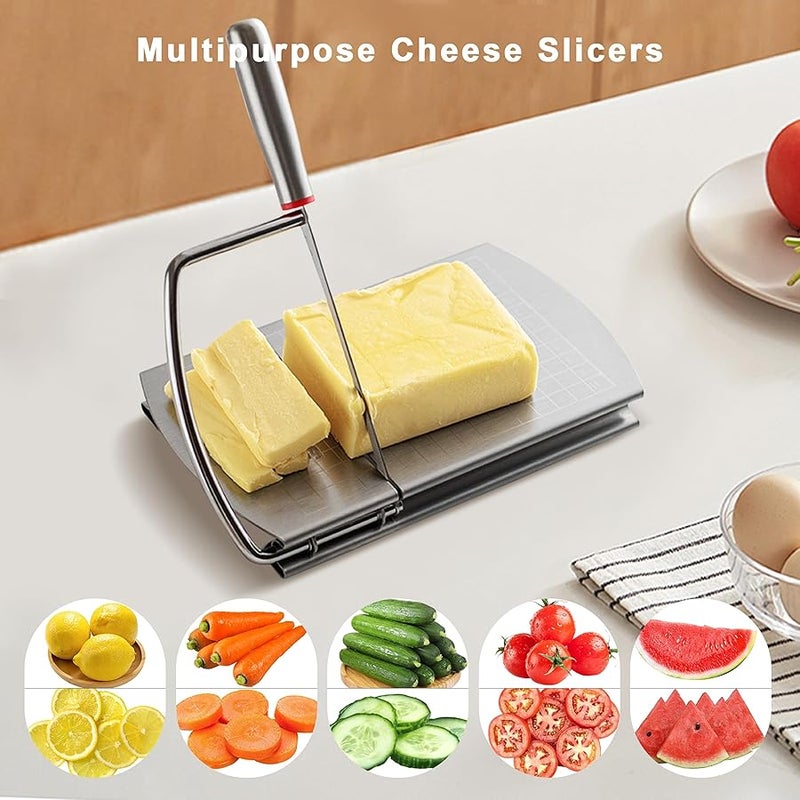 Faat3 Coi4 Cheese Slicer, Multipurpose Cheese Cutter Stainless Steel Cheese Slicers for Block Cheese, er, Sausages, Fruits Kitchen Gadget Cheese Cutting Board - Image 2