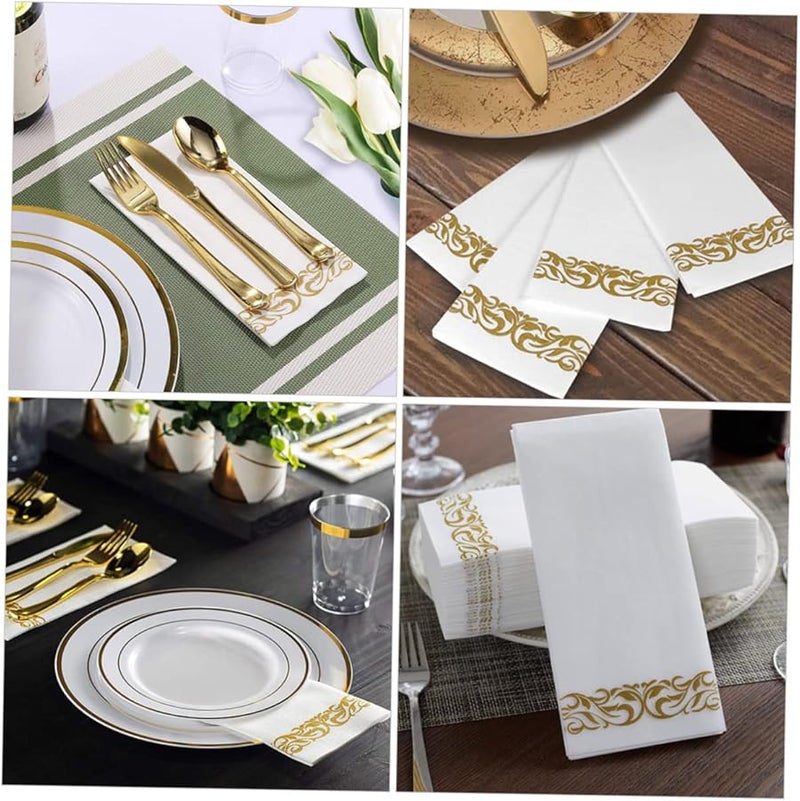 Beaupretty 25 قطعة مناديل ذهبية مطبوعة بالنقش البارز للاستخدام لمرة واحدة لحفلات الزفاف والفنادق والفعاليات - Image 3