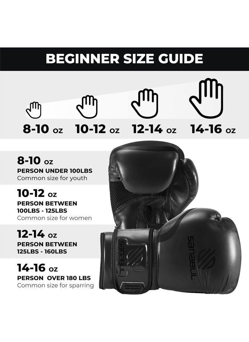 Sanabul  - Essential Gel Boxing Gloves | Pro-Tested Kickboxing Gloves for Men and Women | Ideal for Boxing, MMA, Muay Thai, and Heavy Bag Training All Black - Image 1