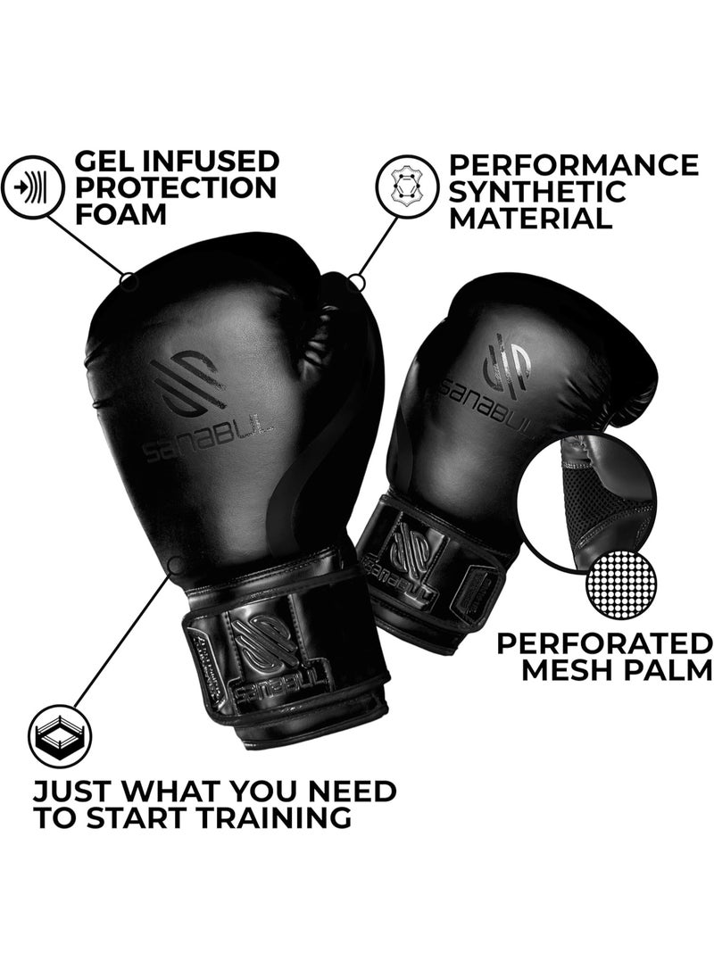 Sanabul  - Essential Gel Boxing Gloves | Pro-Tested Kickboxing Gloves for Men and Women | Ideal for Boxing, MMA, Muay Thai, and Heavy Bag Training All Black - Image 1