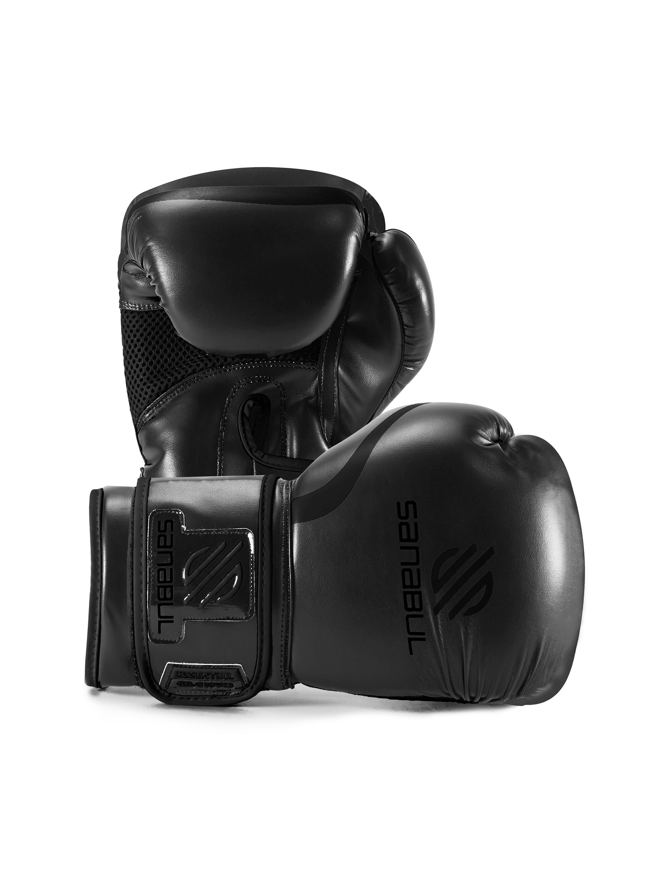 Sanabul  Essential Gel Boxing Gloves | Pro-Tested Kickboxing Gloves for Men and Women | Ideal for Boxing, MMA, Muay Thai, and Heavy Bag Training All Black 