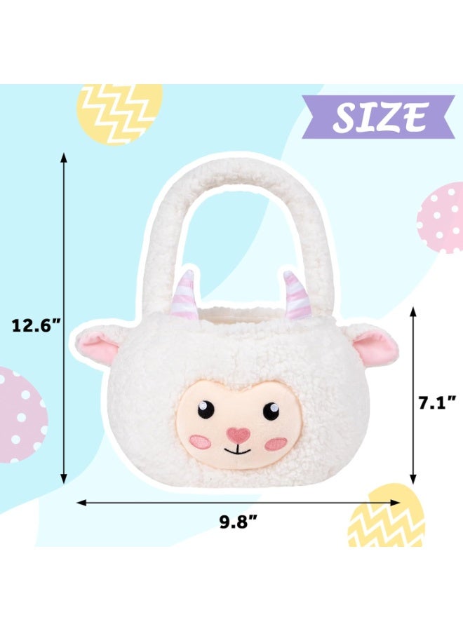LUBOT Sheep Easter Basket for Kids, Cute Plush Empty Bucket with small Ears and Handle Egg Hunt Tote Candy Bag Basket for Boys GirlsTeens Gift, Easter Decor White - Image 3