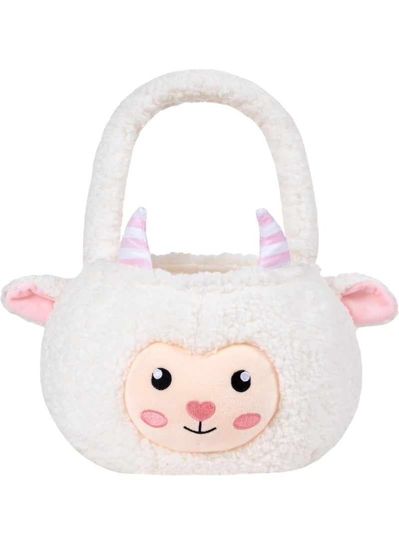 LUBOT Sheep Easter Basket for Kids, Cute Plush Empty Bucket with small Ears and Handle Egg Hunt Tote Candy Bag Basket for Boys GirlsTeens Gift, Easter Decor White - Image 2