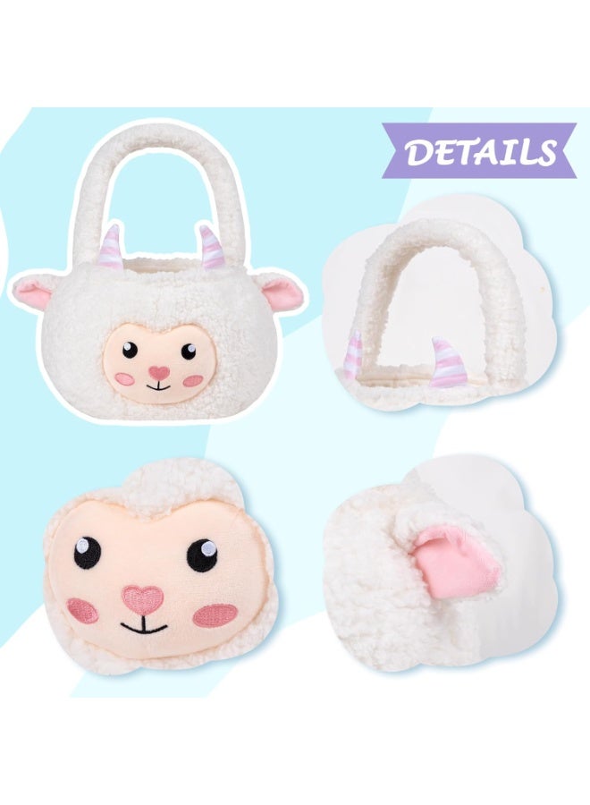 LUBOT Sheep Easter Basket for Kids, Cute Plush Empty Bucket with small Ears and Handle Egg Hunt Tote Candy Bag Basket for Boys GirlsTeens Gift, Easter Decor White - Image 4