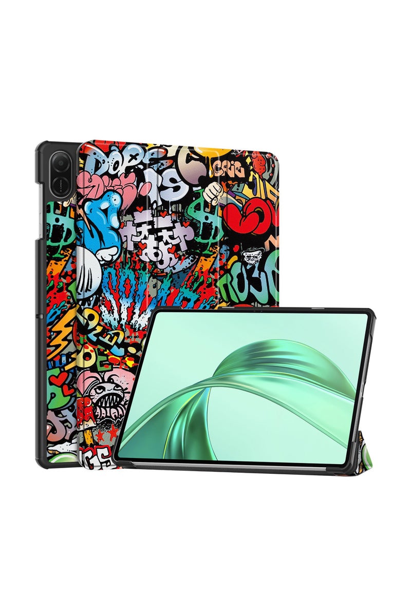 Suitable for 2024 new HONOR Pad X8A graffiti strap bracket function, shockproof and anti drop three fold protective cover - Image 1