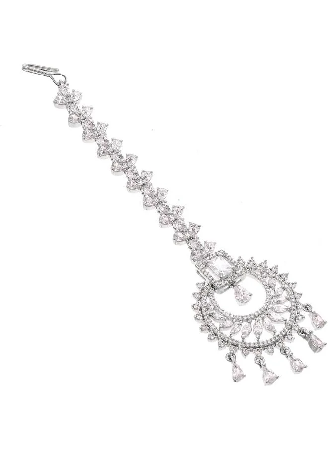VOYLLA CZ Elegance Clear Zircons Silver Plated Maang Tika