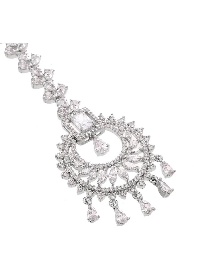 VOYLLA CZ Elegance Clear Zircons Silver Plated Maang Tika