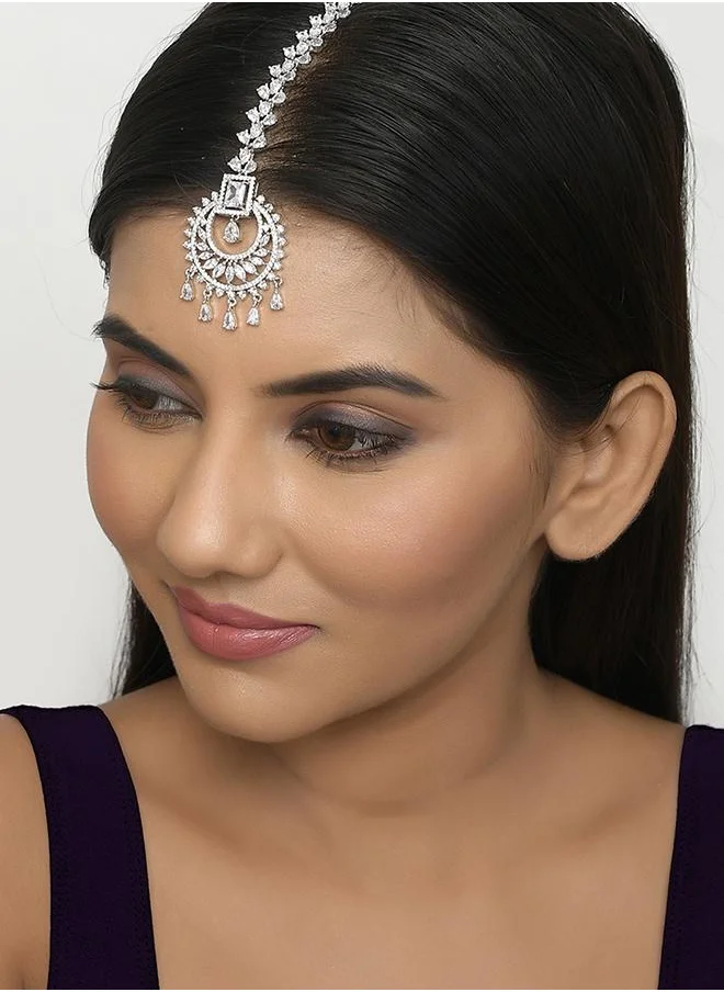 VOYLLA CZ Elegance Clear Zircons Silver Plated Maang Tika