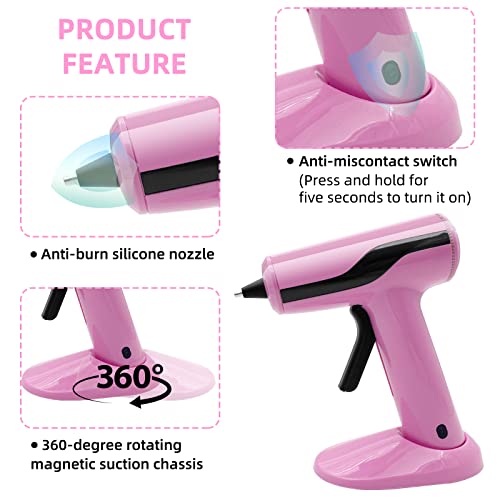 Liumai Cordless Hot Glue Gun Kit with 30pcs Mini Glue Sticks, USB Rechargeable Mini Glue Gun with Carrying Case, Stand-Up Base, Smart Power-Off Hot Melt Glue Gun for Crafting, Pink - Image 2