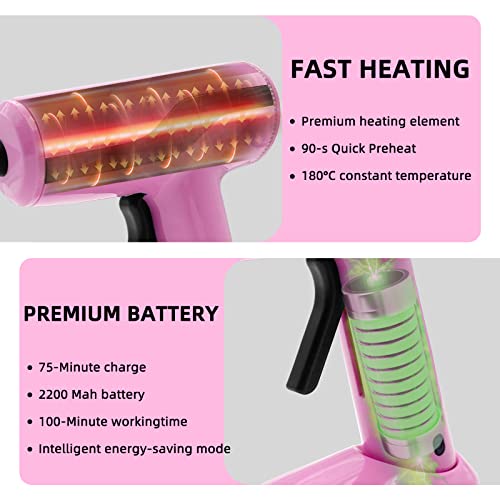 Liumai Cordless Hot Glue Gun Kit with 30pcs Mini Glue Sticks, USB Rechargeable Mini Glue Gun with Carrying Case, Stand-Up Base, Smart Power-Off Hot Melt Glue Gun for Crafting, Pink - Image 3